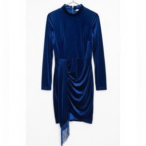 bebe Royal Blue Velvet Long Sleeve Dress